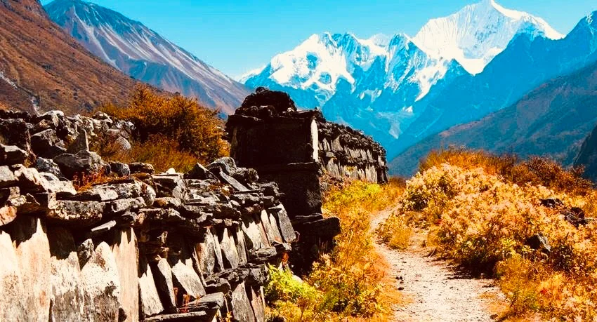 Autumn in Nepal with clear mountain views and golden landscapes